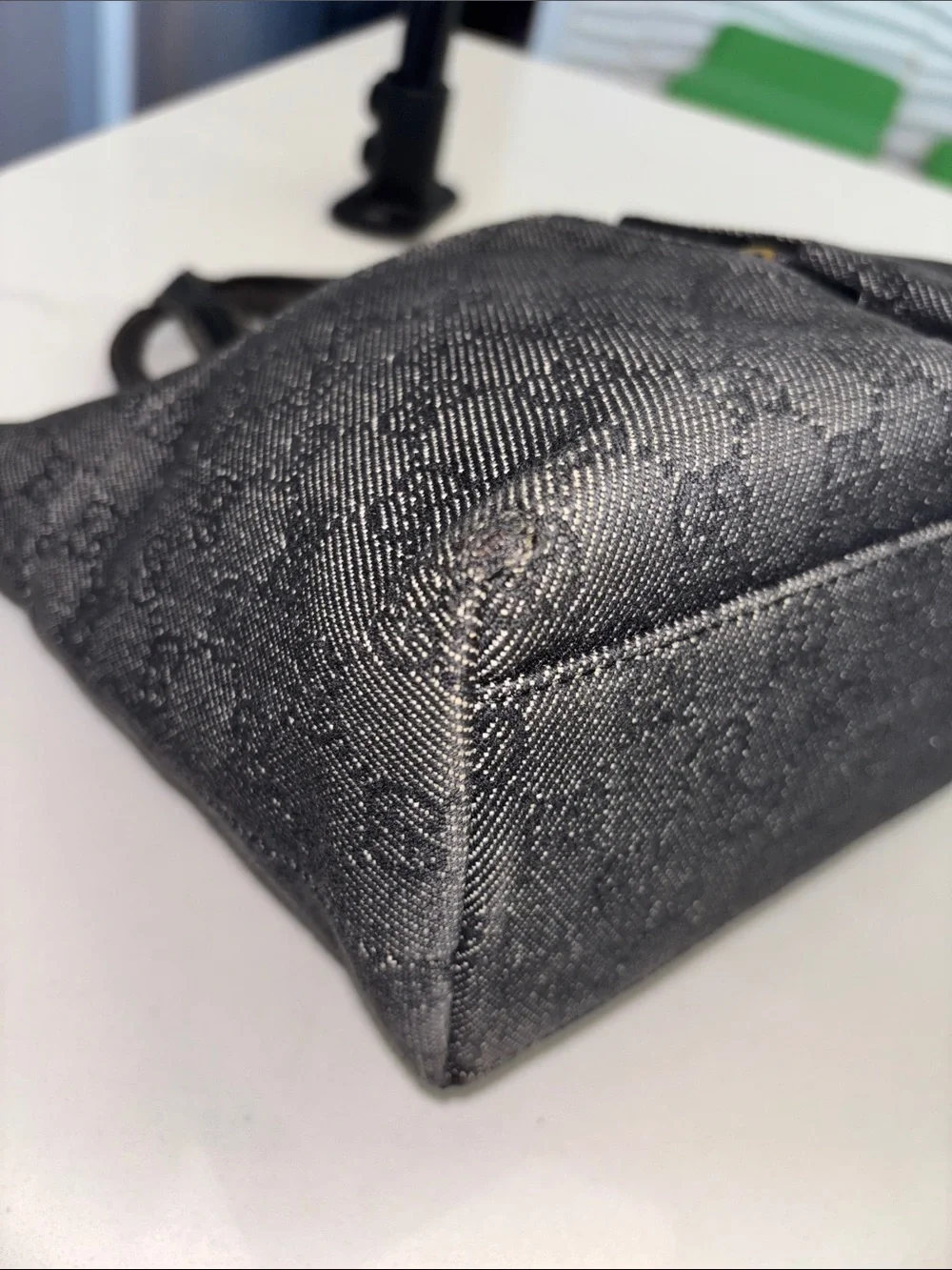 Gucci GG black small Denim Double Pocket top handle Tote